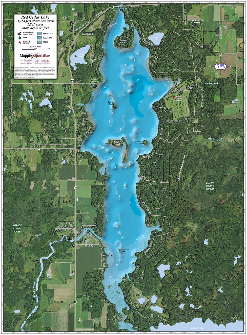 Red Cedar Lake Enhanced Wall Map