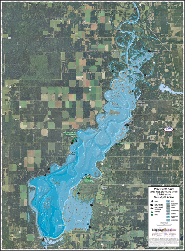 Petenwell Lake Enhanced Wall Map Mapping Specialists Limited