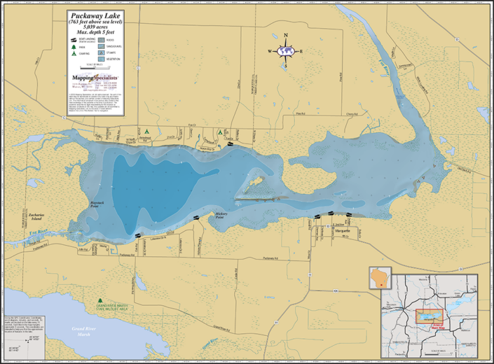 Puckaway Lake Wall Map Mapping Specialists Limited