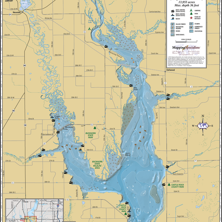 Petenwell Lake Wall Map Mapping Specialists Limited